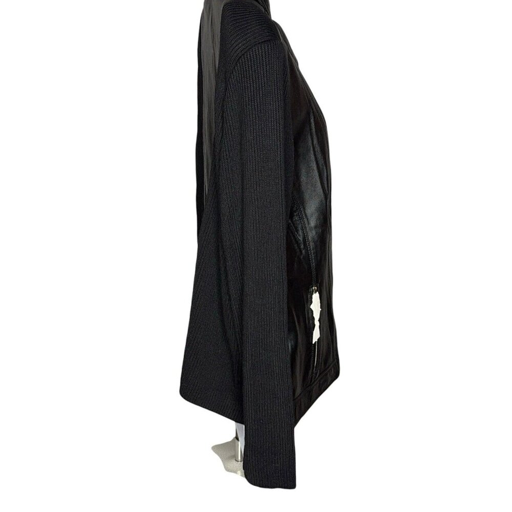 Leather Moto Jacket Zip Up Soft Black Knit Back Sleeves 18W Lined Casual Hip - Picture 8 of 16